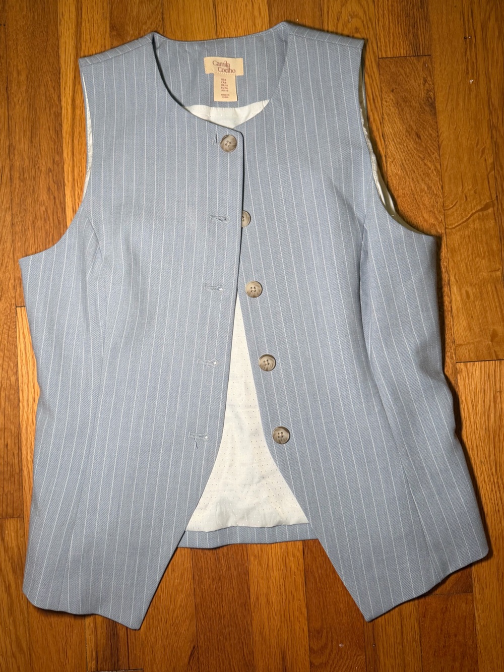 Camila Coelho Light Blue Pinstripe Double-Breasted Waistcoat/ Vest